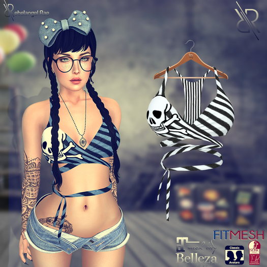 Pixra Tulia Crop Top Skull White