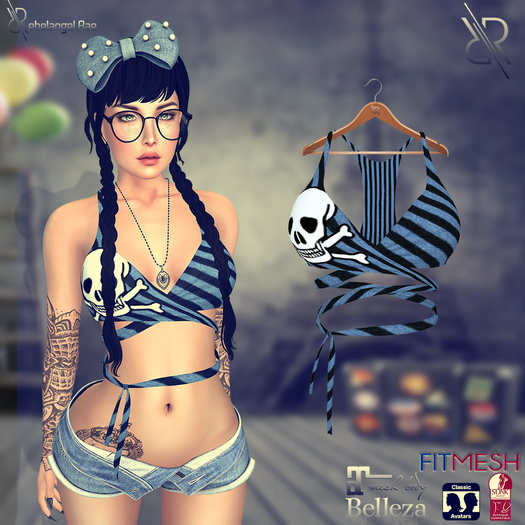 Pixra Tulia Crop Top Skull Denim