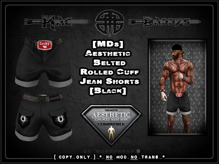 [MDs] Aesthetic Belted Rolled Cuff Jean Shorts [Black] Boxed