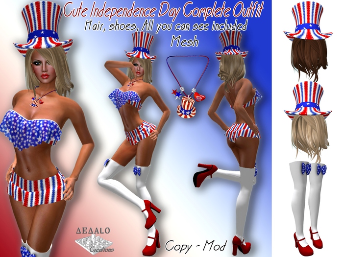 Cute Independence Day Complete Outfit Mesh - Hair included! - F