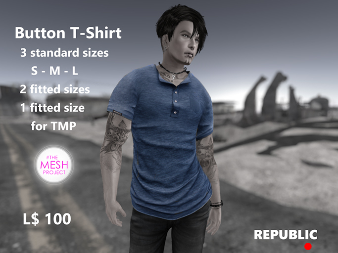 ~Republic~ Button T-Shirt - Blue