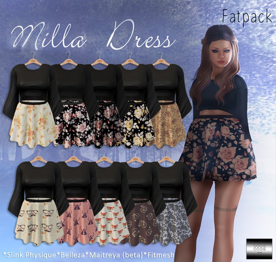 Milla Dress FatPack (classic avatar & mesh bodies) - even.flow