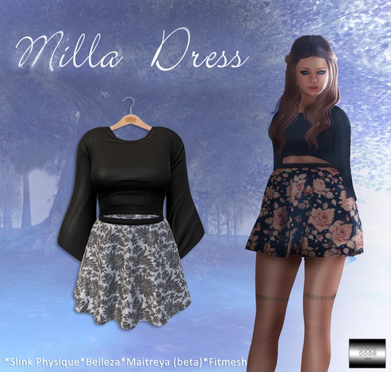 Milla Dress "Blue floral" (classic avatar & mesh bodies) - even.flow