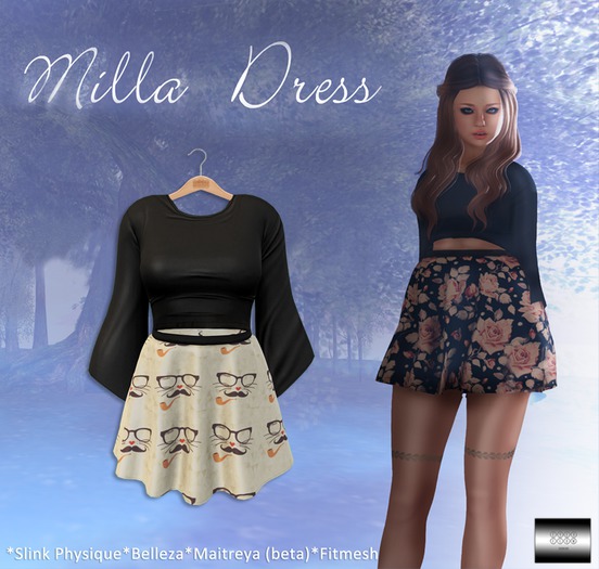 Milla Dress "Hipster cat" (classic avatar & mesh bodies) - even.flow