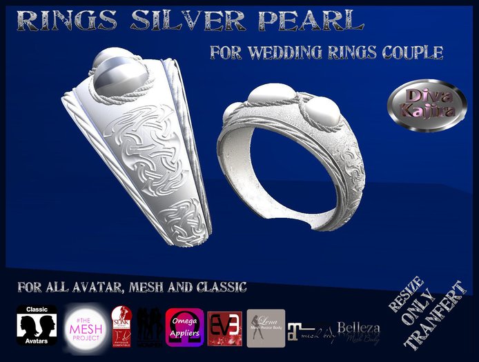 Ring  Silver Pearl Couple  Wedding