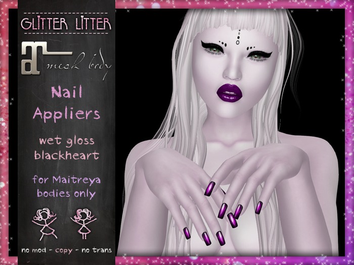 - Glitter Litter - Maitreya Nail HUD - Wet Gloss Blackheart