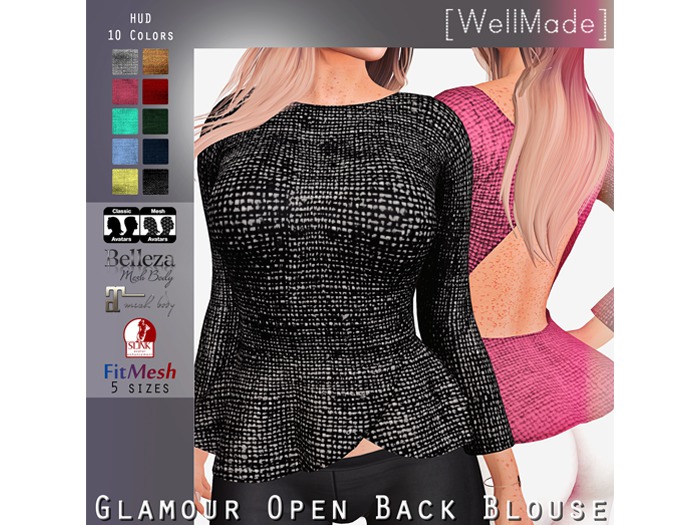 [WellMade] Glamour Open Back Blouse -  HUD 10 Colors