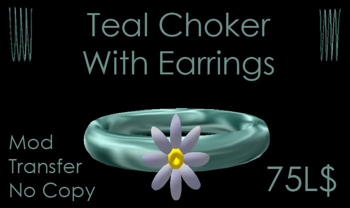 Teal Satin Choker & Ear Rings