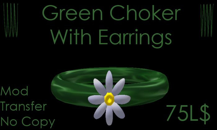 Green Satin Choker & Ear Rings