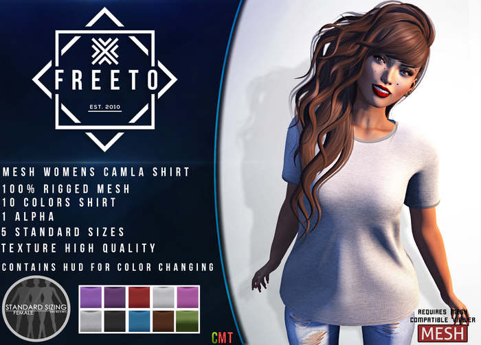 FREETO EST. 2010 - MESH Womens CAMILA Shirt w/10 Colors + HUD
