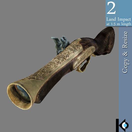 3D / Antique Musket Pistol / 2 land impact 