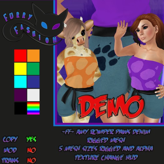 ~FF~  Amy Romper Denim Paws DEMO