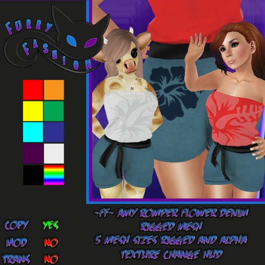 ~FF~  Amy Romper Denim Flower