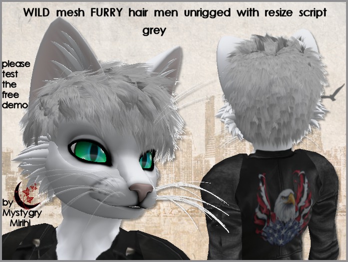 Wild grey mesh unrigged hair furry men with resize script