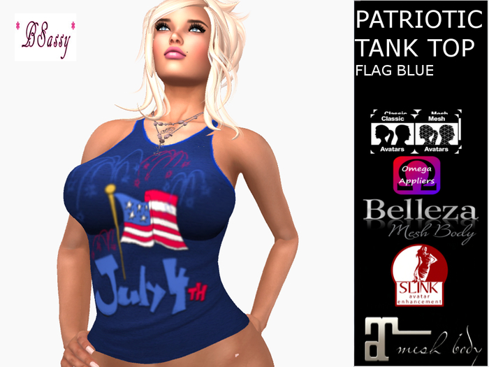 *BSASSY* PATRIOTIC TANK TOP FLAG BLUE