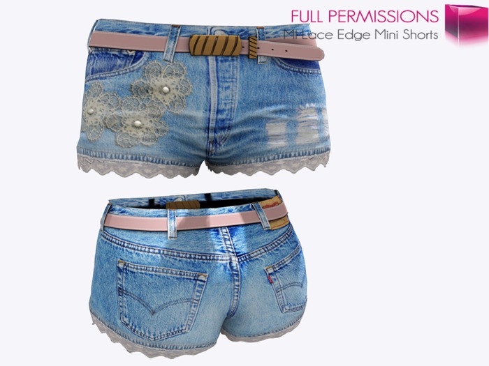 Full Perm Classic Rig Female Boho Cute Lace Trimmed Distressed Summer Denim Shorts for Classic Avatars