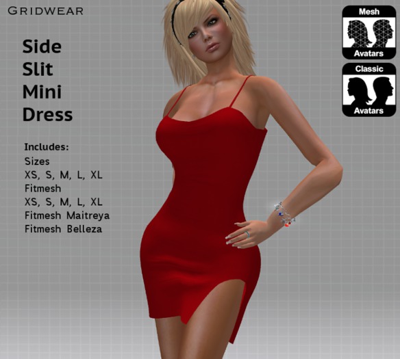 GridWear Side Slit Mini Dress - Red