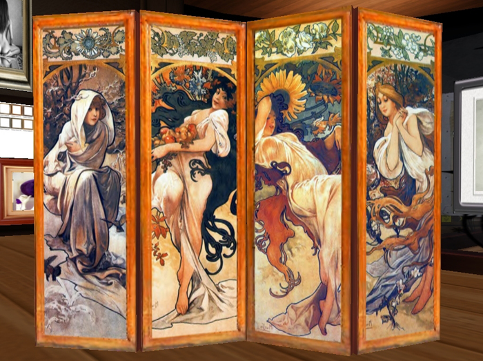 REAL WOMEN_MUCHA 4 SEASONS SCREEN DARK & LIGHT WOOD