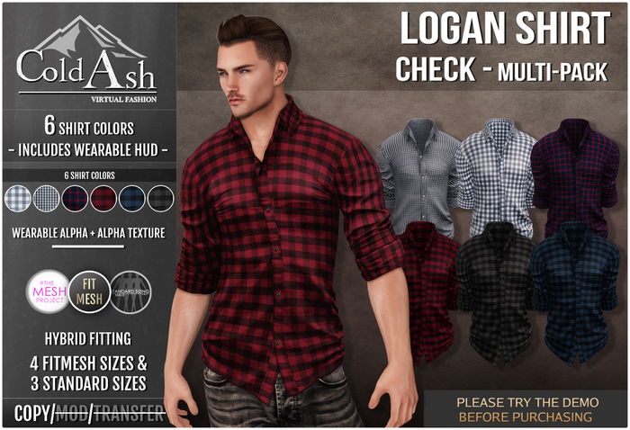 {COLD-ASH} Mens MESH LOGAN Shirt (Check)