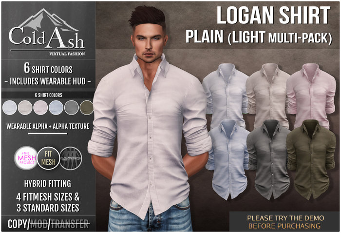 {COLD-ASH} Mens MESH LOGAN Shirt (Light Colors)