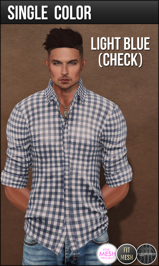 {COLD-ASH} Mens MESH LOGAN Shirt /LightBlueCheck (SingleColor)