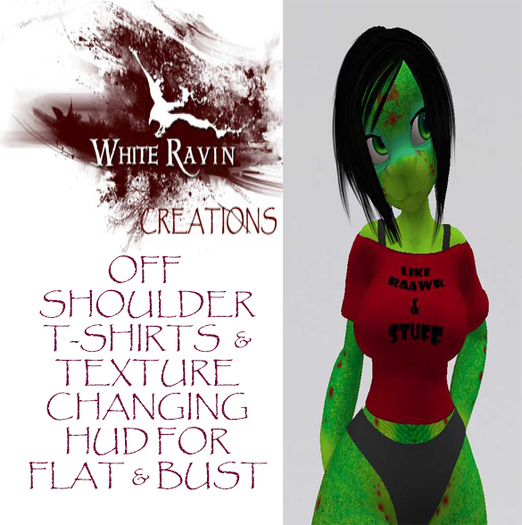 White Ravin Creations - Dino Off Shoulder T-Shirt w/Texture Hud
