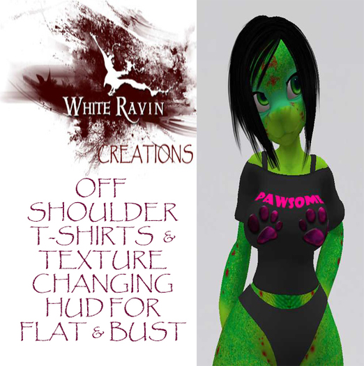 White Ravin Creations - FurrsOff Shoulder T-Shirt w/Texture Hud
