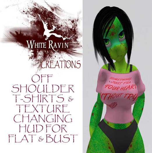 White Ravin Creations - <3 Off Shoulder T-Shirts w/Texture Hud