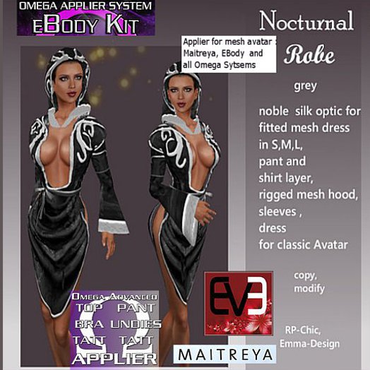 PR-Chic Nocturnal Robe grey for mesh