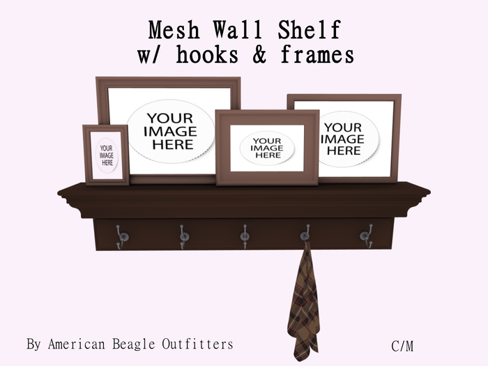 ABO - shelf w/hooks and frames - maple