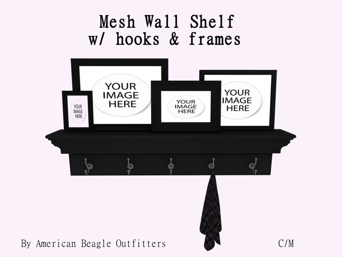 ABO - mesh wall shelf w/hooks & frames - charcoal