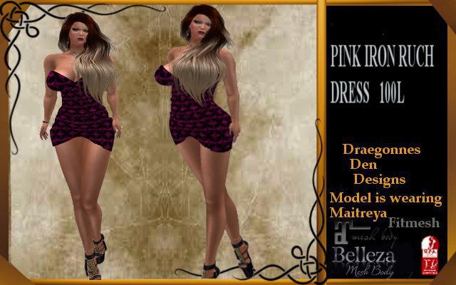 ALL SIZES PINK IRON RUCH DRESS