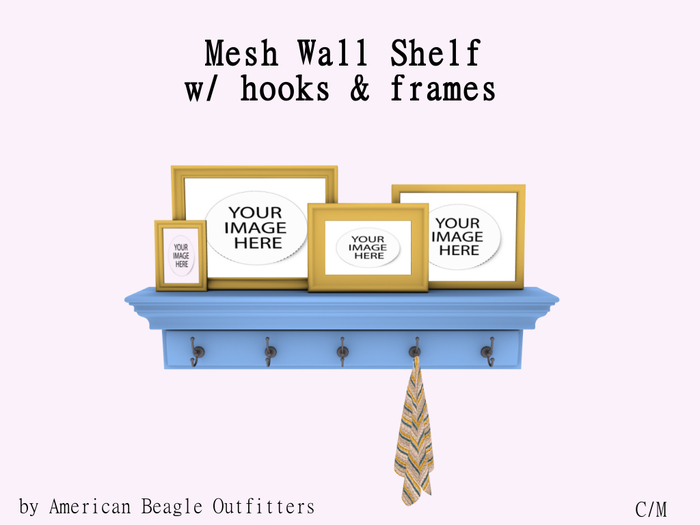 ABO - shelf w/hooks and frames - blue & yellow