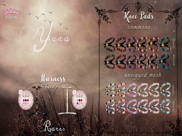 [LF] Yuna Knee Pad White Silver (Red Roses)