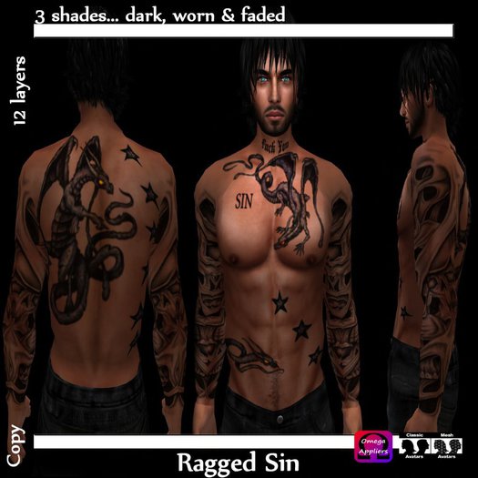 Etched Ragged Sin Tattoo