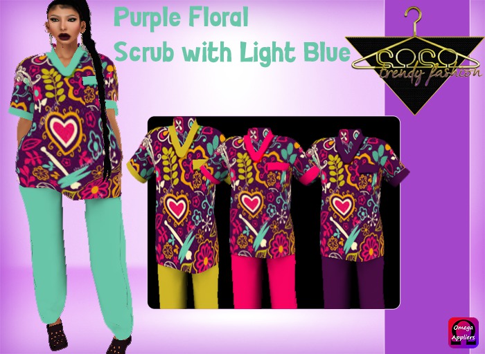 Purple Floral Scrub(light Blue)