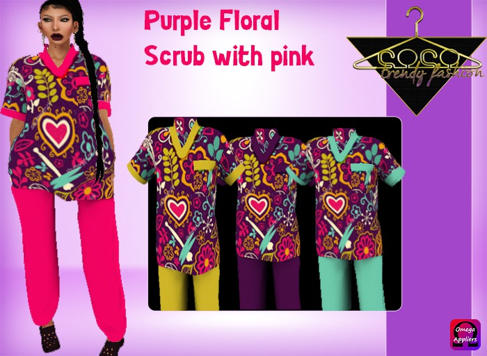 Purple Floral Scrub(pink)