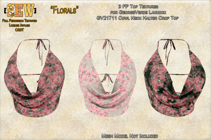[SEW] FP Tex GV21711 Cowl Neck Halter Crop Top Florals