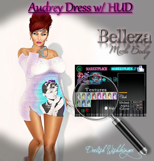 Audrey ~ Off the Shoulder Zip Slit Dress Whites BELLEZA Texture Change HUD 11 Textures + Free Handbag / Purse