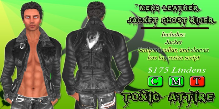Second Life Marketplace - Toxic Attire Mens Leather Jacket Ghost Rider