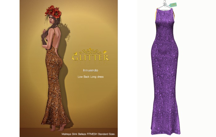 *GLITTER*  INNUENDO GOWN FITMESH BELLEZA-MAITREYA-SLINK PURPLE