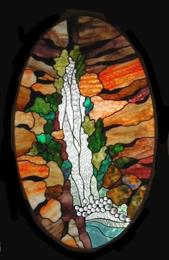 Stained Glass Orange Oval Waterfall Window Glass 