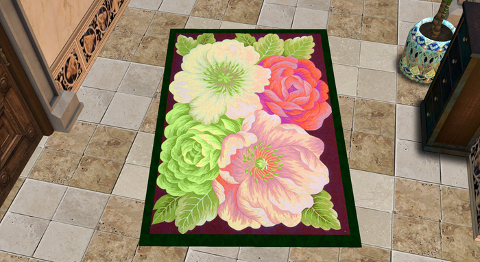Floral Rug with Forest Green Trim