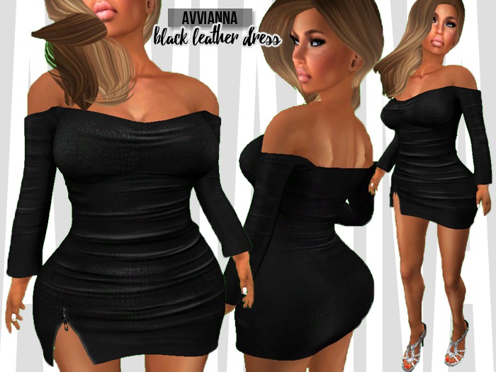 123 AVVIANNA - MESH STRAPLESS ZIPPER BLACK LEATHER MINI DRESS C