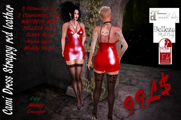 +++Cami Dress Strappy red leather BOX