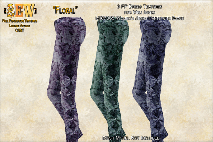 [SEW] FP Tex MI87065 Women's Jeans Pants with Bows Floral