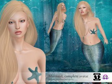 Mermaid, complete avatar, rigged mesh tail, hair, skin, omega appliers, starfish pasties, fantasy themed DEMO