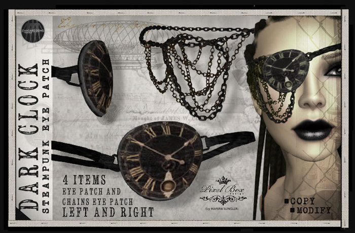 PIXEL BOX - Steampunk Eye Patch Dark Clock (b)