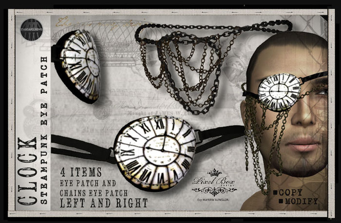PIXEL BOX - Steampunk Eye Patch Clock  - man -(b)