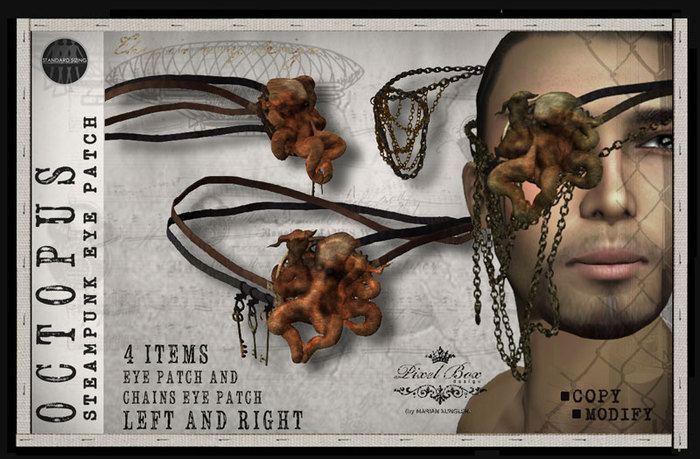 PIXEL BOX - Steampunk Eyes Patch Octopus - man -(b)